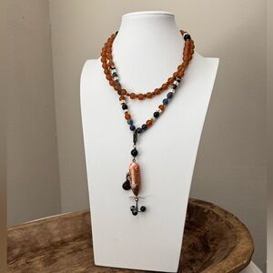 Vintage Blue and Orange Beaded Necklace with Heddon Fishing Lure Pendant